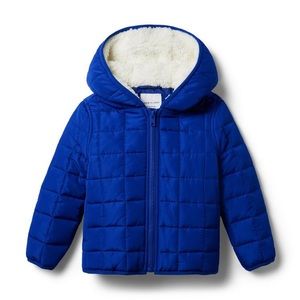 Janie and Jack Blue Sherpa-Lined Hooded Puffer Jacket